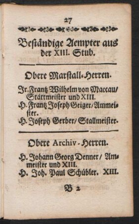 Beständige Aempter aus der XIII. Stub