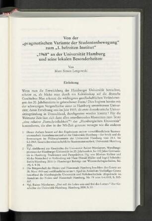 Von der "pragmatischen Variante der Studentenbewegung" zum "1. befreiten Institut" "1968" an der Universität Hamburg und seine lokalen Besonderheiten