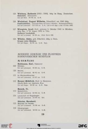 Moderne Gemälde und Plastiken Hannoverscher Künstler (Nr. 129-174)