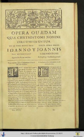 Opera quaedam quae Chrysostomi nomine circumferuntur.