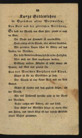 Kurze Sittenlehre in Sprüchen alter Weltweisen.