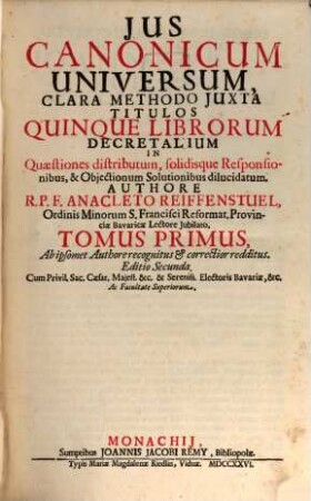 Ius canonicum universum, 1