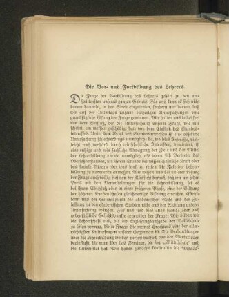 Die Vor- und Fortbildung des Lehrers.