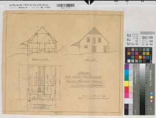 Langenholthausen (Balve) Pachtgut Allhoff Stallgebäude Schnitt, Ansicht, Grundriß 1913 1 : 100 38 x 45 Bleistiftzeichnung Landsberg-Velensches Bauamt Landsberg-Velen