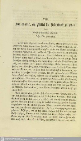 VIII. Das Wasser, ein Mittel die Bodenkraft zu heben.
