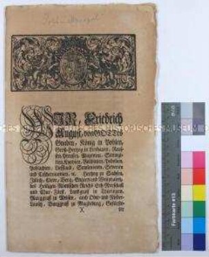 Mandat von Friedrich August I. Kurfürst von Sachsen zur Sicherung des kurfürstlichen Postmonopols