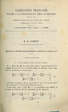 (Opuscules géométriques), [33]. Résultats et théorèmes divers concernant la géométrie du triangle, etc.