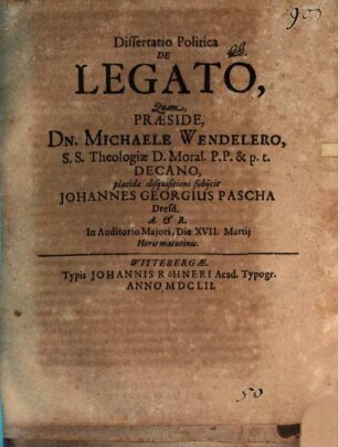 Dissertatio Politica De Legato