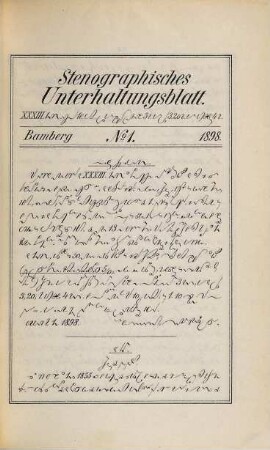 Stenographisches Unterhaltungsblatt : Bamberger Blätter in Einheitskurzschrift. 33. 1898