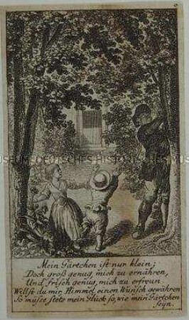 Illustration aus dem Lauenburger genealogischen Kalender von 1780 (5. Blatt), "Mein Gärtchen ist nur klein; ..."