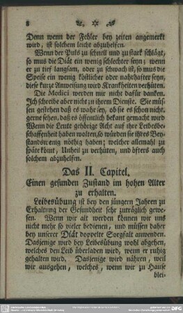 Das II. Capitel. Einen gesunden Zustand im hohen Alter zu erhalten