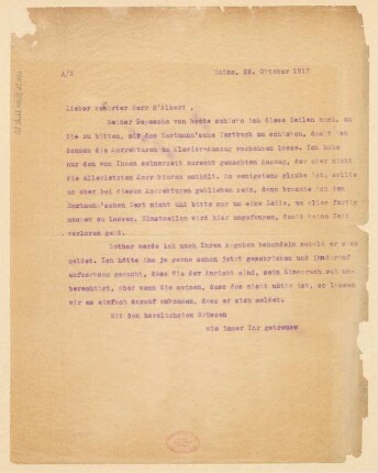 Brief an Eugen d' Albert : 22.10.1917