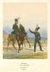 Ein berittener Offizier der Gendarmerie, ein weiteres Pferd mit sich führend, daneben stehend zweiter Offizier der Gendarmerie, Uniformblätter nach der bayr. Armee von Dietrich Monten und Heinrich Ambros Eckert