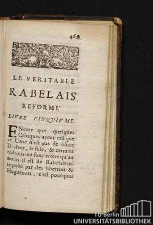 Le Veritable Rabelais Reforme Livre Cinquieme.
