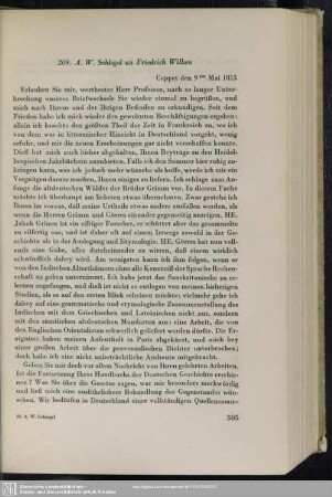 August Wilhelm von Schlegel an Friedrich Wilken, Coppet, 09.05.1815