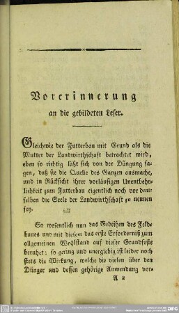 Vorerinnerung an die gebildeten Leser