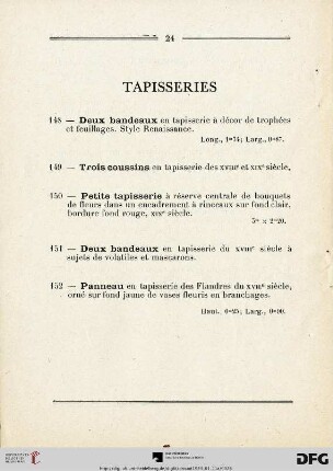 Tapisseries (Nr. 148-152)