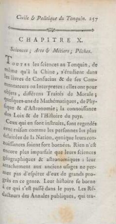 Chapitre X. Sciences; arts & métiers; pêches