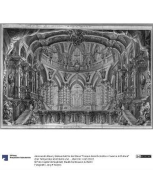 Bühnenbild für die Szene "Tempio della Richezza e Caverne di Plutone" (Der Tempel des Reichtums und die Höhlen des Pluto) einer unbekannten Oper