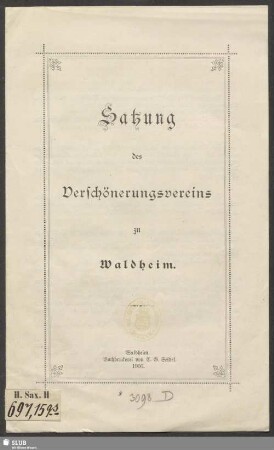 Satzung des Verschönerungsvereins zu Waldheim