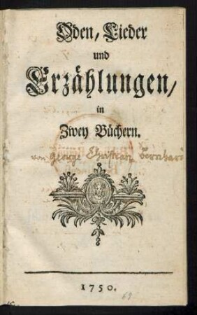 Oden, Lieder und Erzählungen : in Zwey Büchern