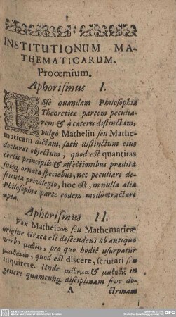 INSTITUTIONUM MATHEMATICARUM. Prooemium.