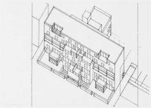Offener Bauwettbewerb Sommerstraße/Klemkestraße (nicht realisiert), 5. Preis – Axonometrische Projektion. Berlin-Reinickendorf, Sommerstraße/Klemkestraße