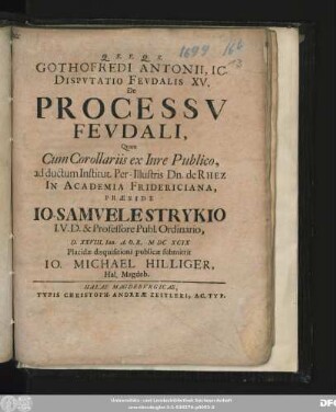 Gothofredi Antonii, IC. Disputatio Feudalis XV. De Processu Feudali