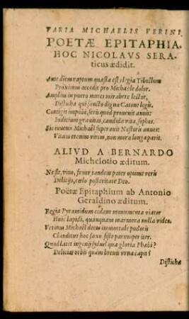 Varia Michaelis Verini Poetae Epitaphia.