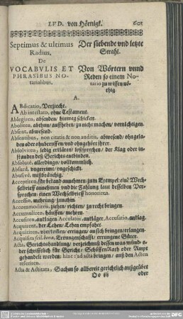 Septimus & ultimus Radius. De Vocabulis Et Phrasibus Notarialibus