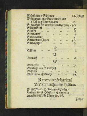 Renovirte Matricul Des Fürstenthumbs Holstein.