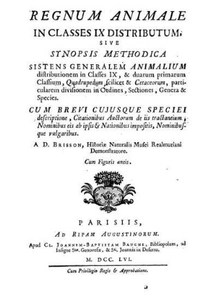 Regnum animale in classes IX distributum