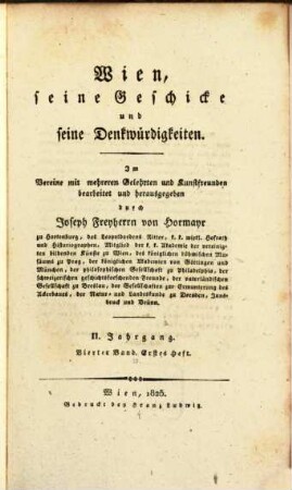 Wien, seine Geschicke und Denkwürdigkeiten. 9, 2. Jg., Bd. 4. 1825