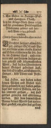 7. Ein Gebet in Kriegs- Pest- und Hungers-Noth, ...