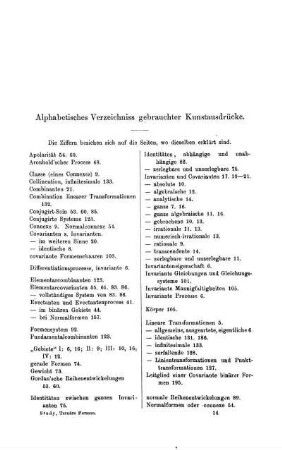 Alphabetisches Verzeichniss gebrauchter Kunstausdrücke.