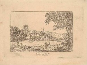 Tharandt mit Ansichten der Kirche, der Burgruine und dem Schlossteich