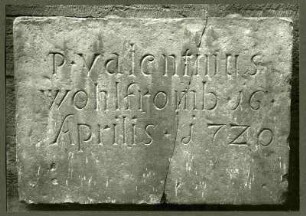 Katholische Kirche. Grabschrift 1720 des Jesuitenpaters Valentinus Wohlfromb