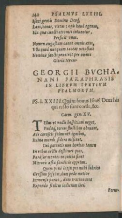 Georgii Buchanani Paraphrasis In Librum Tertium Psalmorum.