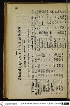 XII. Eisenbahnzüge von und nach Hildesheim.