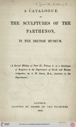 A Catalogue of the sculptures of the Parthenon, in the British Museum
