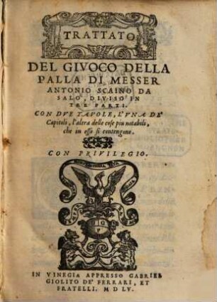 Trattato del giuoco della palla