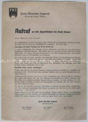Aufruf der FDJ Thum zur Mitarbeit und zur Mitgliedschaft