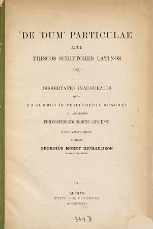 De 'dum' particulae apud priscos scriptores Latinos usu