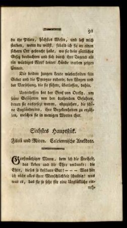 Sechstes Hauptstük. Filoli und Mioco. Caïciennische Anekdote