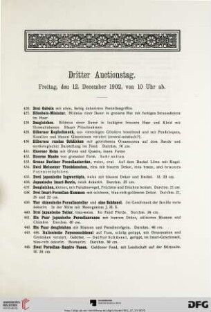 Dritter Auctionstag. Freitag, den 12. December 1902, von 10 Uhr ab (Nr. 426-614)
