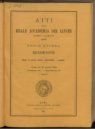 Seduta del 20 Gennaio 1895. Volume IV. - Fascicolo 2.
