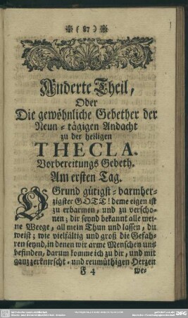 Anderte Theil, Oder Die gewöhnliche Gebether der Neun-tägigen Andacht zu der heiligen Thecla