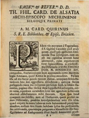 Ad Eminenentiss. & Reverend. Dominum Dominum Thomam Philippum Cardinal. de Alsatia Archi-Episcopum Mechlineinsem Belgique Primatem Epistola