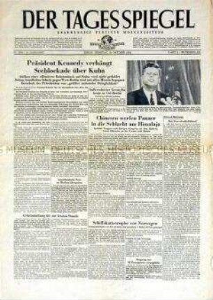 Titelblatt der Berliner Tageszeitung "Der Tagesspiegel" zur "Kuba-Krise"
