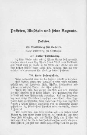 Pasteten, Muscheln und feine Ragouts.